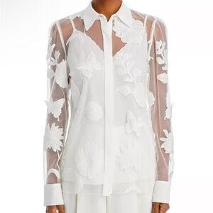 Milly White 3D Floral Blouse NWT Size S